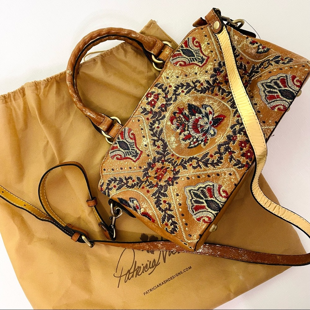 PATRICIA NASH crossbody tote Provincial Embroidery Collection ANGELIN Tan Gold - Picture 2 of 16